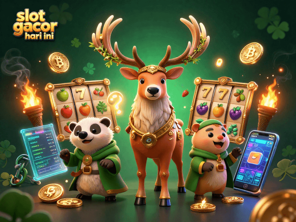 Slot gacor hari ini: ilustrasi 3D dengan karakter mistis dan elemen permainan yang dinamis.