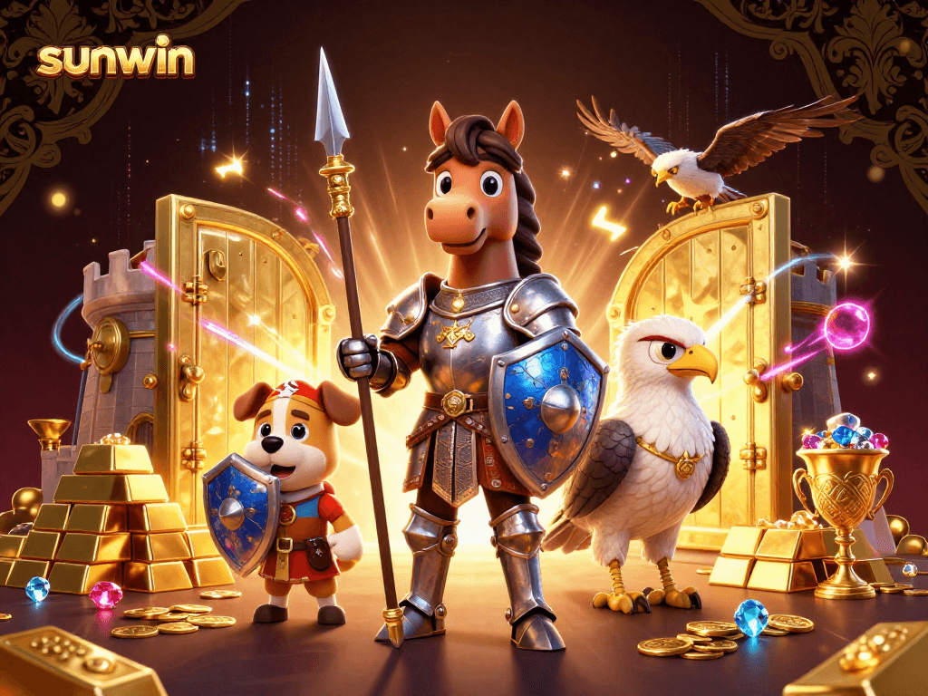 Experience thrilling excitement at sunwin with energetic medieval characters in a vibrant casino scene.