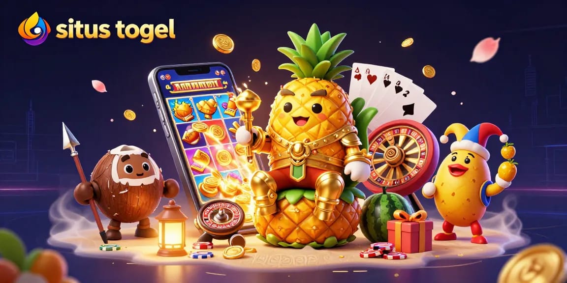 Situs togel: Raja nanas emas bermain di kasino pantai dengan penjaga kelapa dan badut mangga.