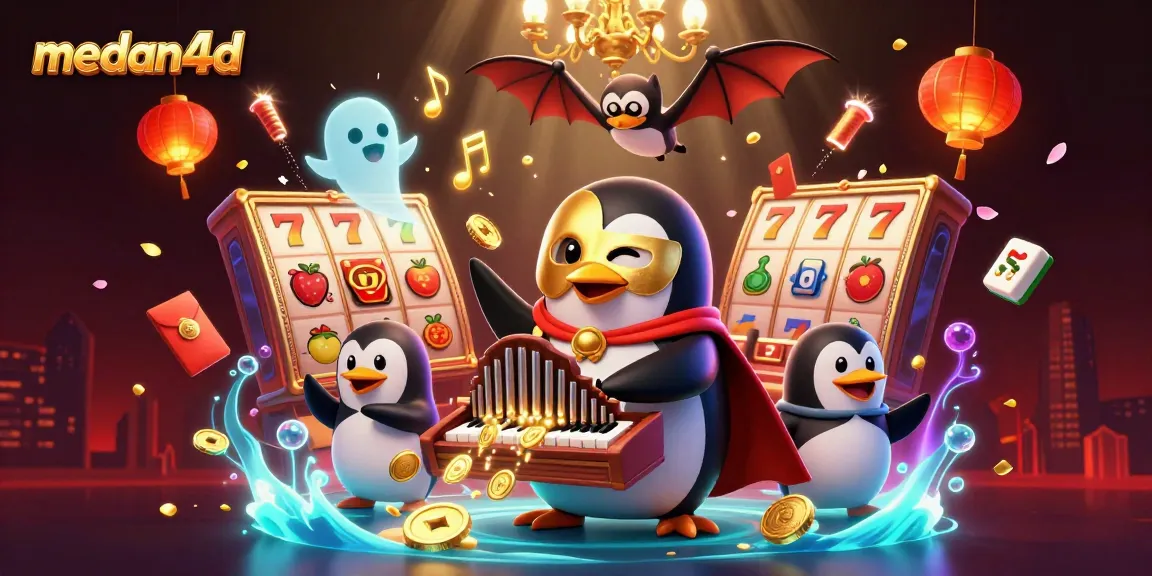 Menggali jackpot di medan4d dengan penguin orkestra misterius dan elemen kasino yang meriah.