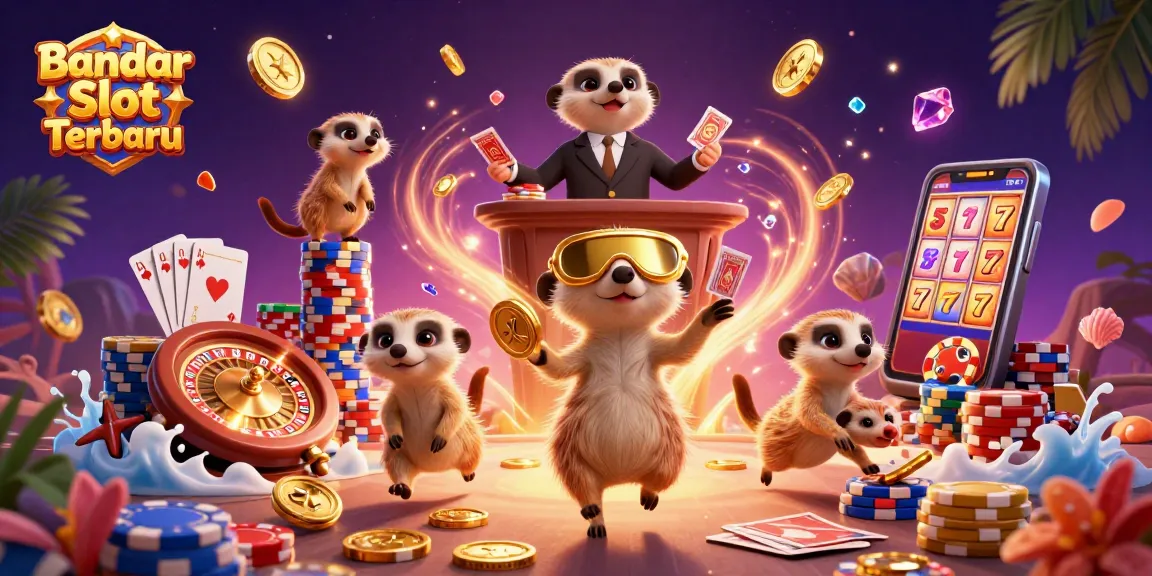 Engage in thrilling gameplay at Bandar Slot Terbaru with energetic meerkat casino scene brimming with excitement.