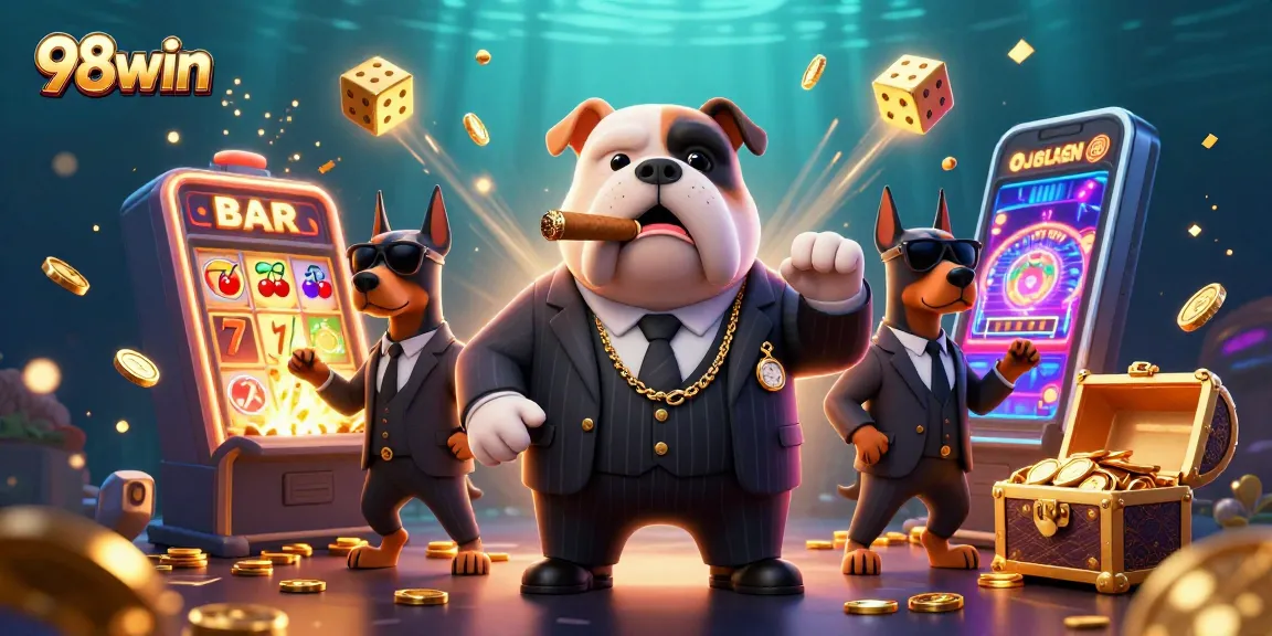 Engage in thrilling betting action with the energetic 98win bulldog boss surrounded by dynamic casino elements.