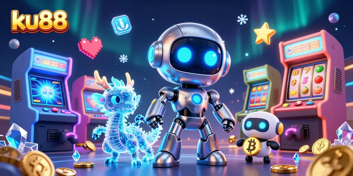 Engage in thrilling gaming adventures with ku88, showcasing a cyberpunk robot and gaming elements.