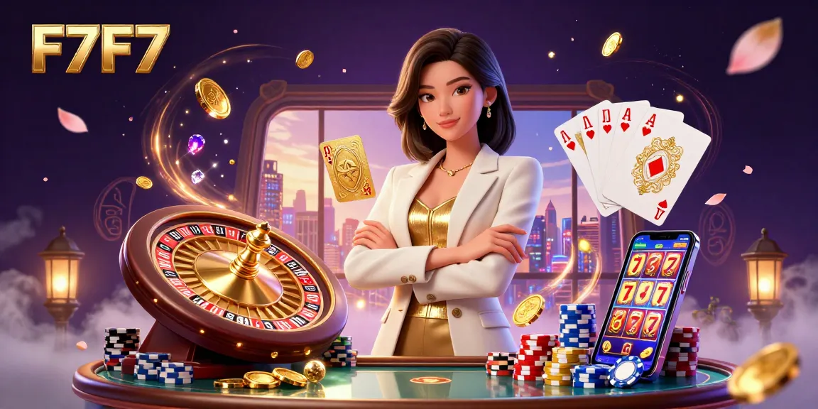 Experience F7F7 with vibrant casino elements and glamorous energy in this rich 3D illustration.