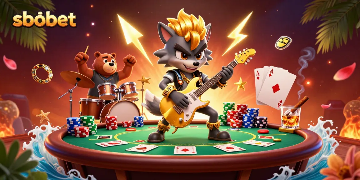 SBOBET players enjoy dynamic poker action with an electric guitar performance by a rock star wolf.