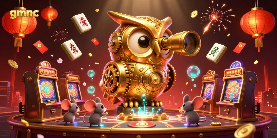 Engage in casino adventure with gmnc, featuring a golden owl and mouse patrons amid vibrant gaming elements.