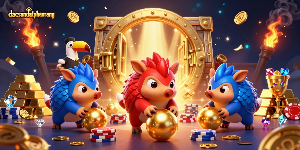 Engage with dacsandatphanrang as pangolins roll through vibrant casino elements and poker chips.