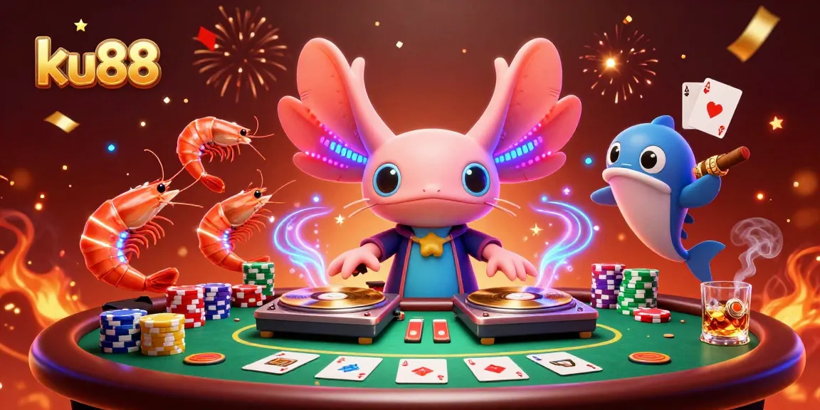 Engage with ku88’s vibrant axolotl DJ scene featuring dynamic poker elements and a lively atmosphere.