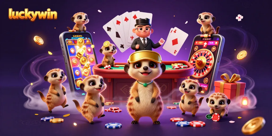 luckywin meerkats enjoy gambling fun in a colorful casino experience with vibrant slot games and chips
