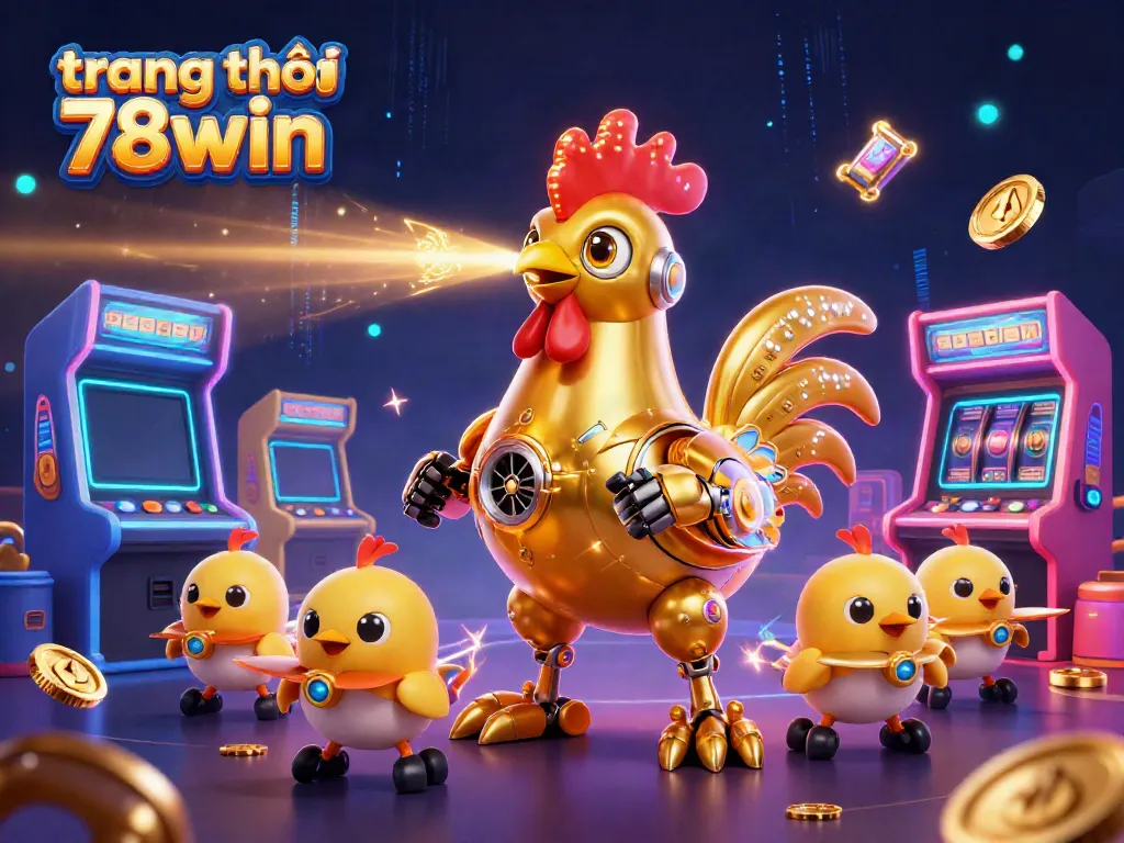 Enhance your gaming experience with trang chủ 78win's vibrant casino-themed illustration featuring a gold rooster and arcade elements.