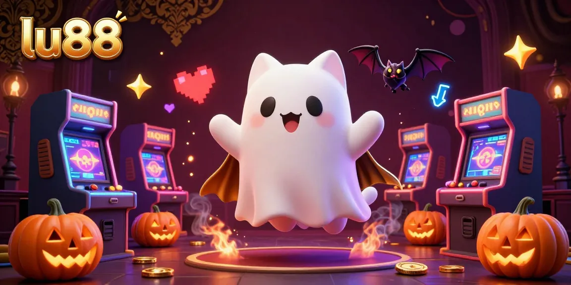 Experience thrilling gameplay at lu88 with our friendly ghost cat amid a haunted casino setting.