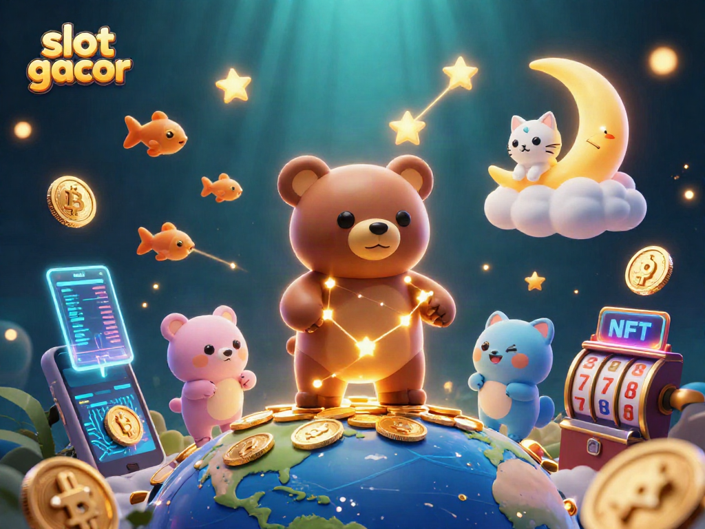 Menggenggam slot gacor, beruang bintang menggali koin di bawah sinar bulan di kasino fantastik.