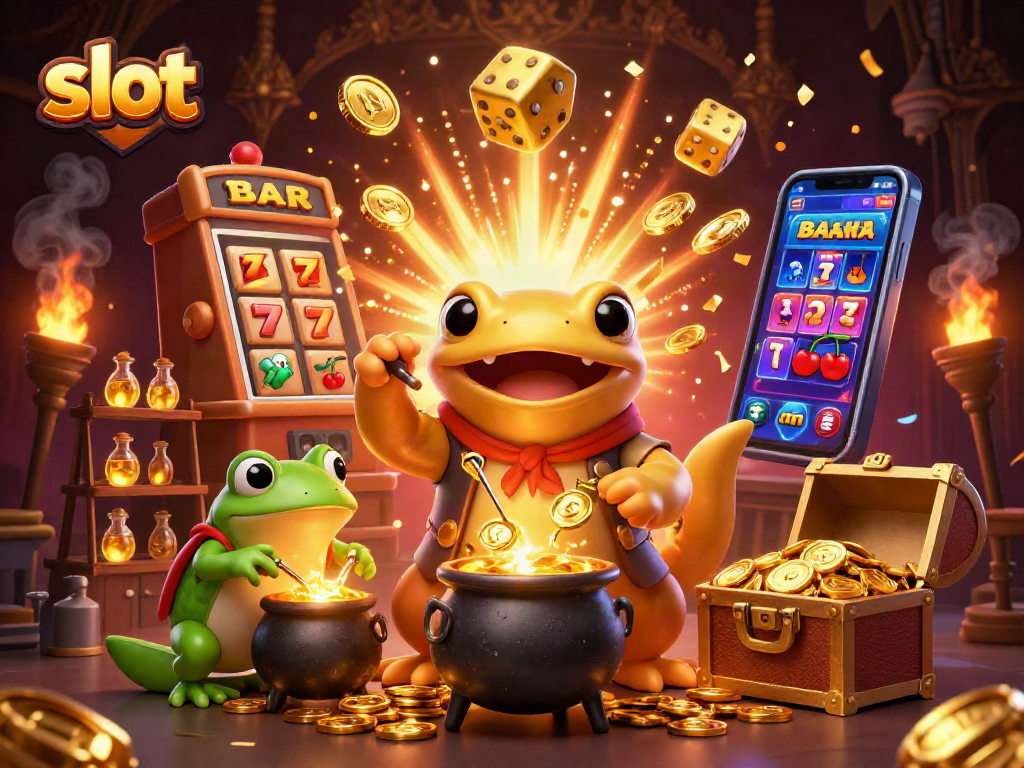 Menangkan slot dengan ilustrasi alkemis salamander emas di laboratorium