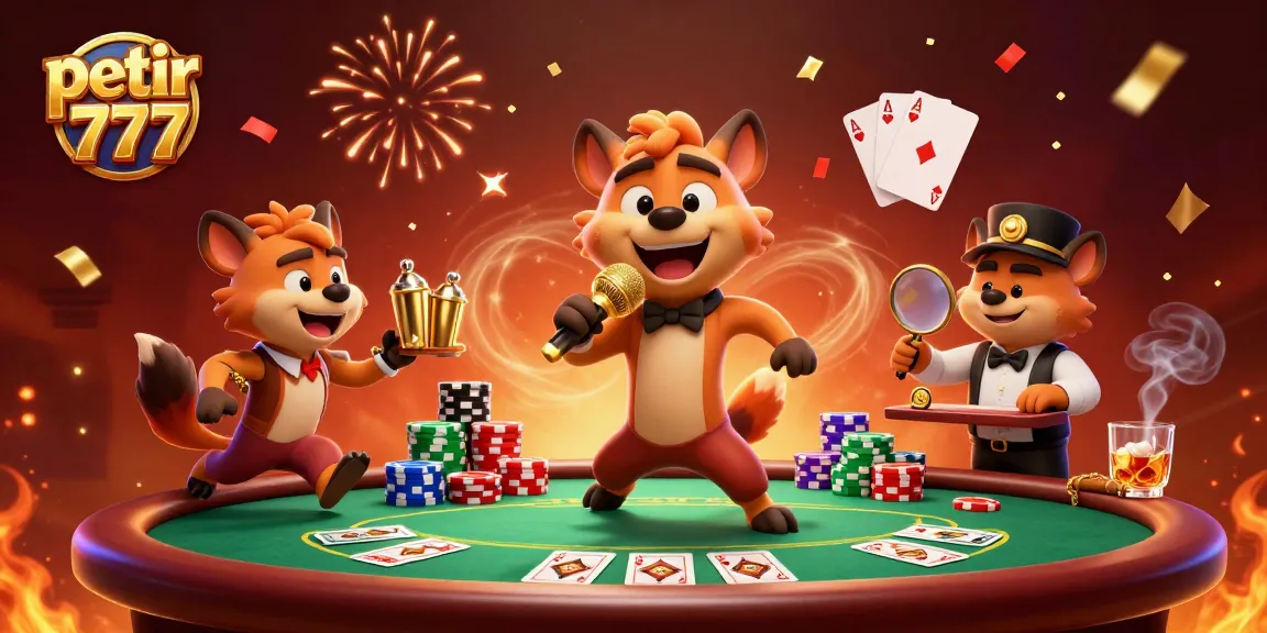 Experience the excitement of petir 777 at a lively comedy casino club with cartoon hyenas.