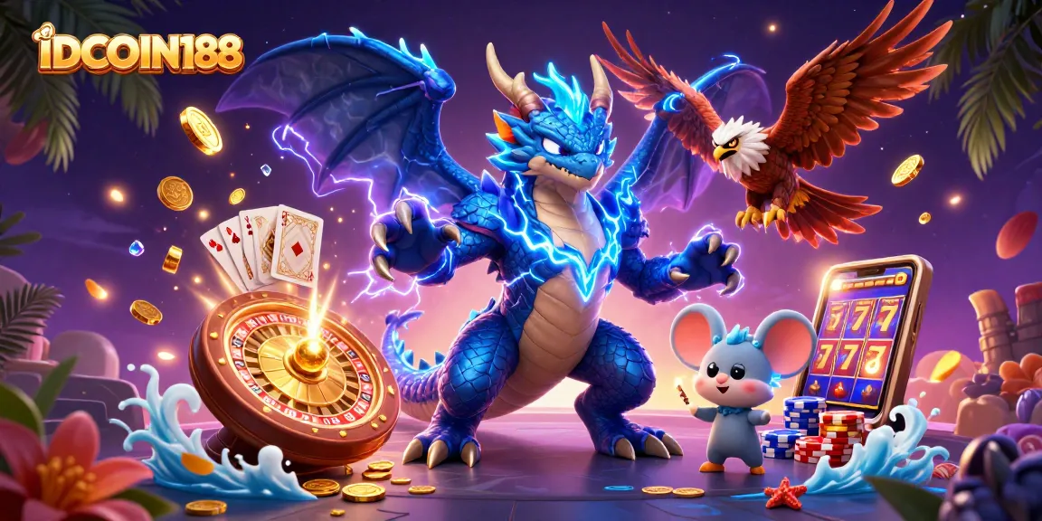 IDCOIN188 triggers thrilling wins with dramatic casino elements in an electrifying 3D scene.