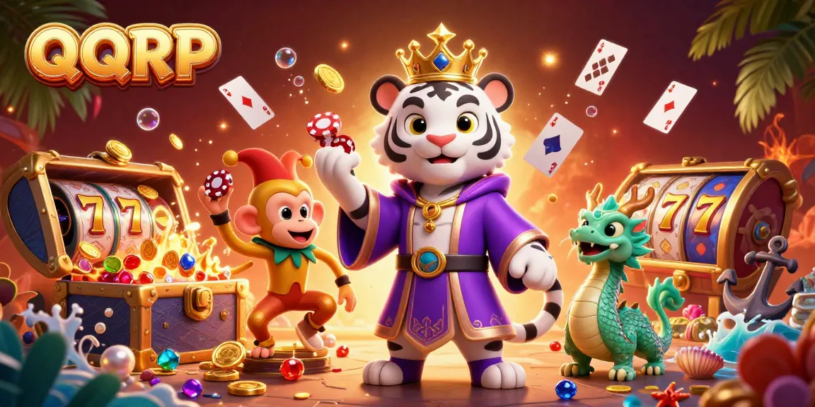 Experience winning thrills at QQRP with an exciting gaming scene featuring colorful slot elements and dynamic characters.