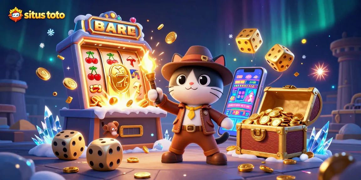 Gambarkan aksi situs toto dengan kucing arkeolog 3D dan teman monyet menemukan artefak kasino.