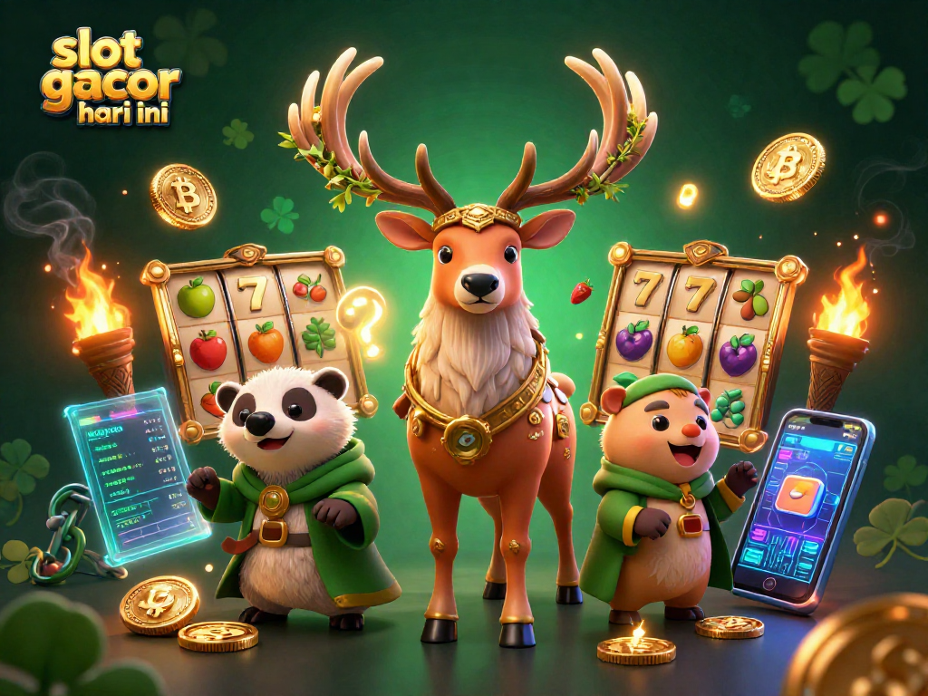Slot gacor hari ini: ilustrasi 3D dengan karakter mistis dan elemen permainan yang dinamis.
