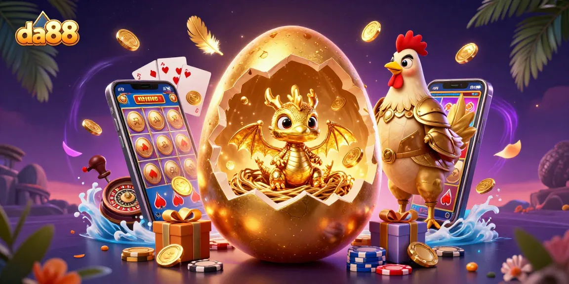Engaging da88 scene with a golden dragon, poker chips, and vibrant casino elements.