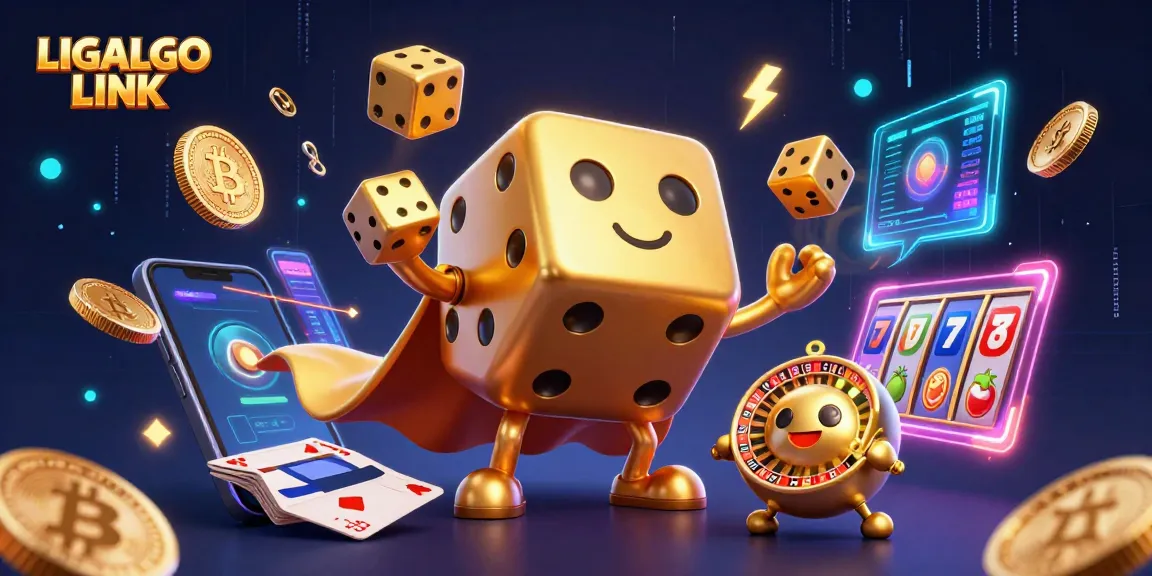 Experience the thrilling world of LIGALGO LINK as the golden dice golem juggles coins and vibrant gaming elements.