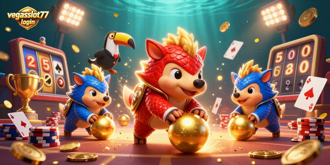 Mengakses vegasslot77 login untuk bermain slot online sambil menikmati kompetisi seru dalam ilustrasi 3D.