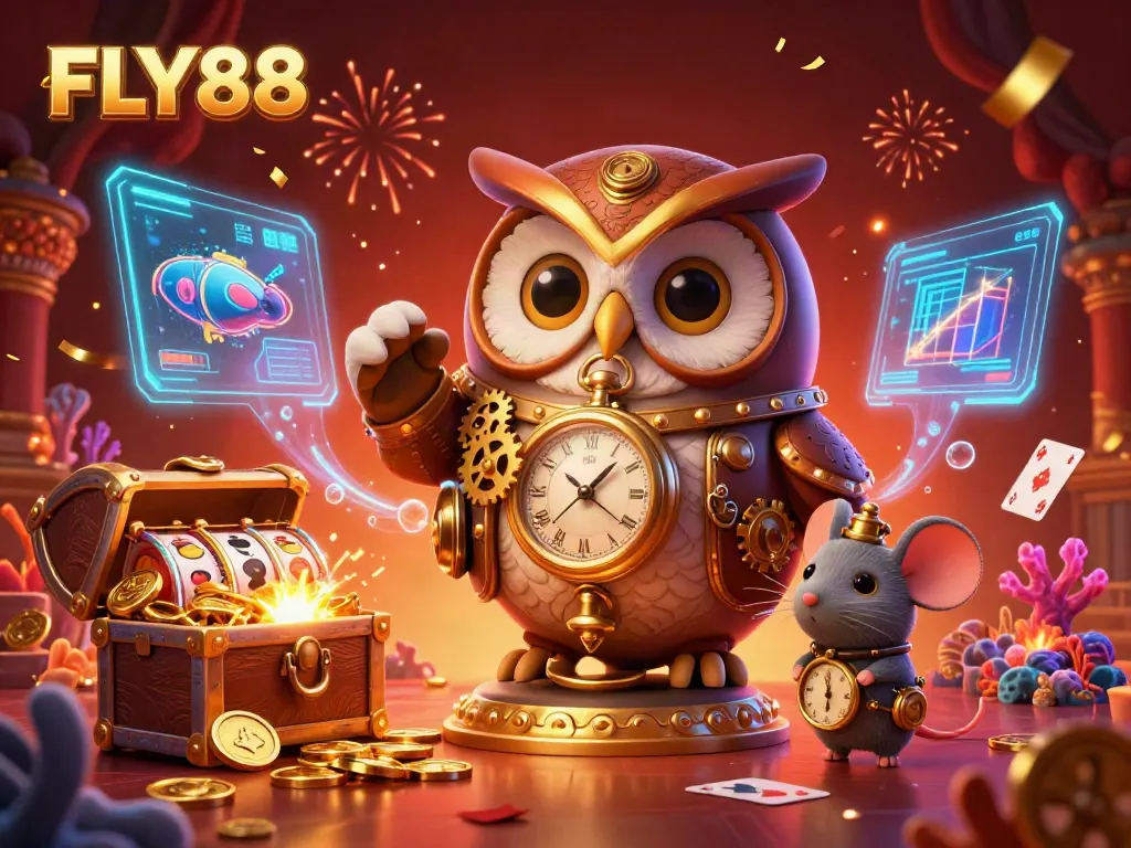 Engage in thrilling gaming experiences with FLY88's vibrant casino illustration filled with gold and excitement.