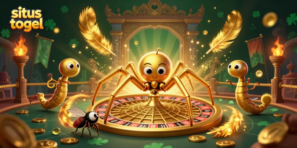 Experience the thrill of situs togel with a betting scene featuring a golden spider and vibrant casino elements.