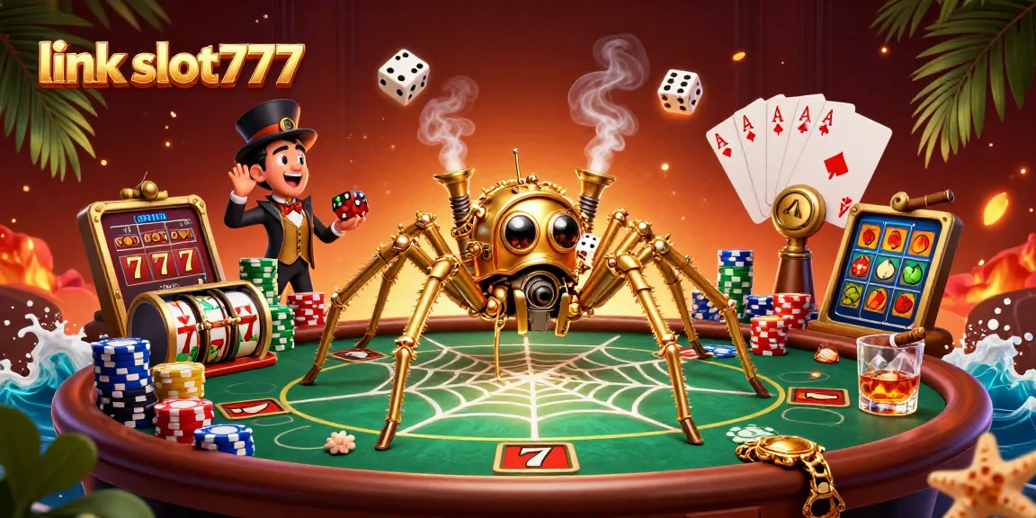 Experience big wins with link slot777 in a vibrant casino scene featuring 3D cartoon characters.