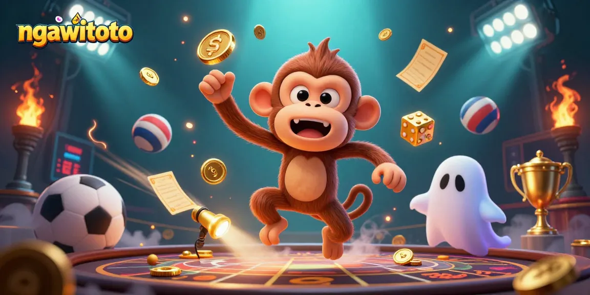 Experience the thrill of ngawitoto as the mischievous poltergeist monkey juggles golden treasures in a haunted casino.