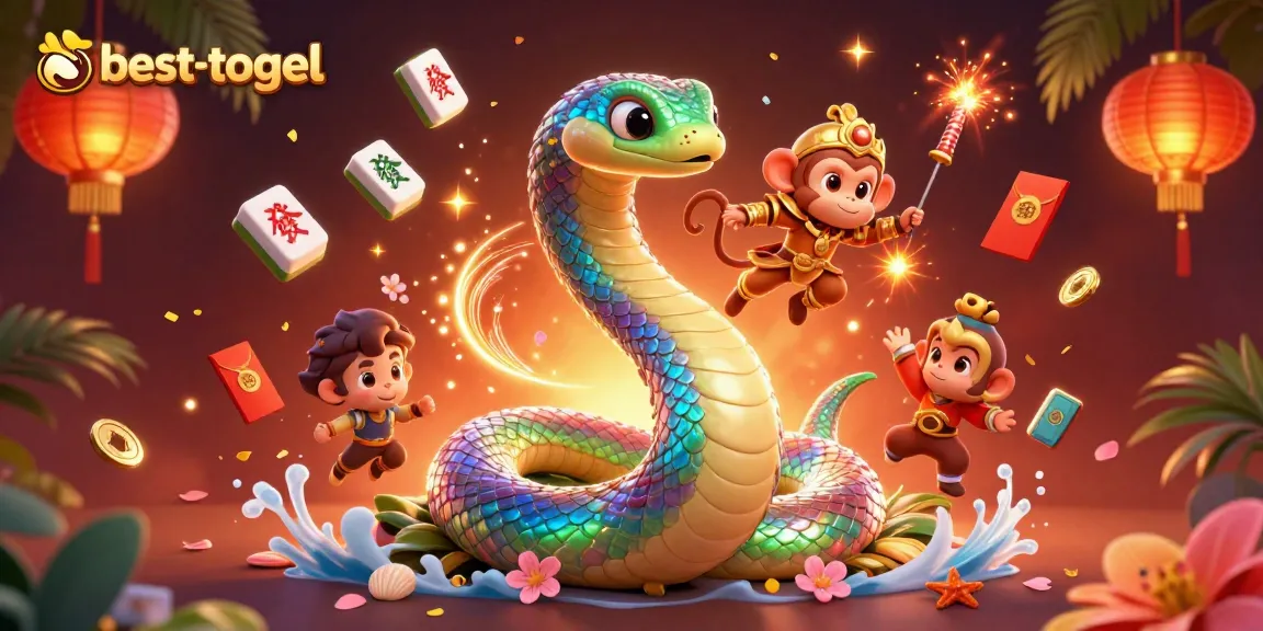 Experience besttogel with a vibrant 3D scene showcasing dynamic gambling elements and festive visuals.