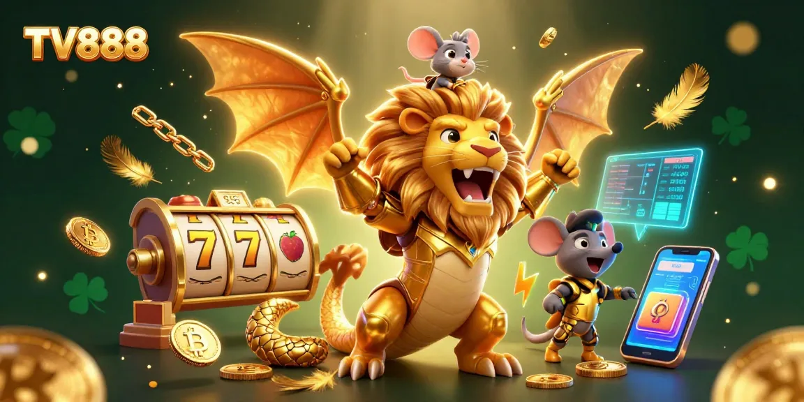 Engage in slot excitement with TV888 as a chimera champion rides a golden wave of luck.