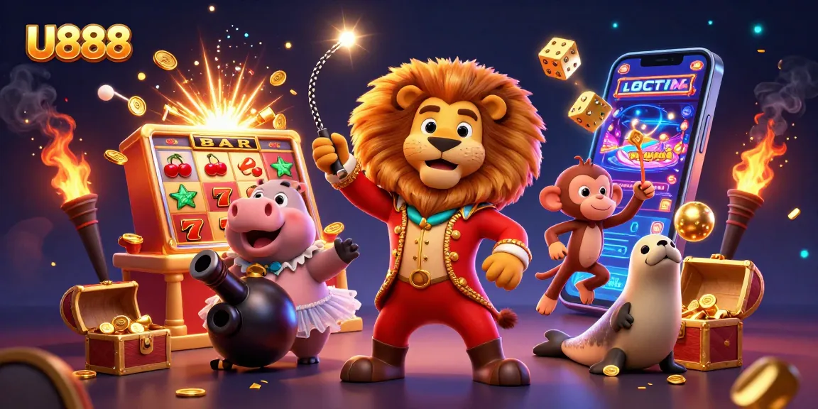 Experience the excitement of U888 with vibrant casino characters and jackpot thrills bursting forth.