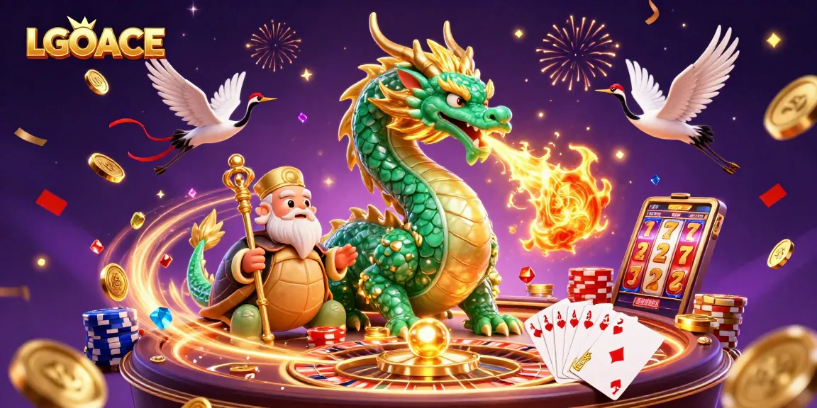 LGOACE offers dynamic gaming experiences with a vibrant dragon and treasures in a 3D casino scene.