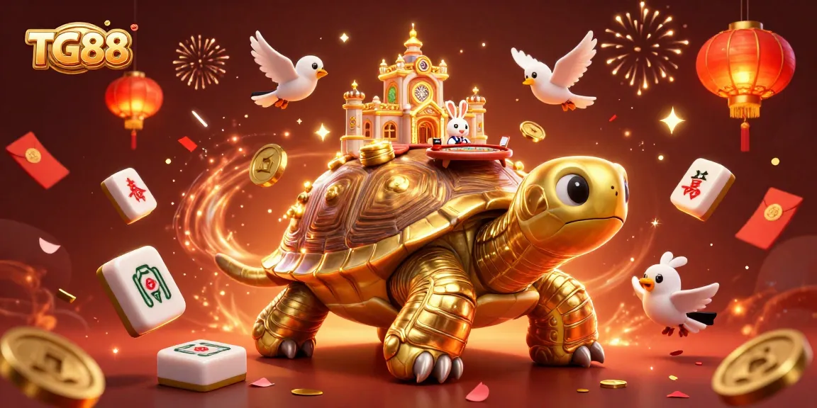 Play exciting games at TG88 with a vibrant casino experience featuring golden tortoise and rabbit dealer.