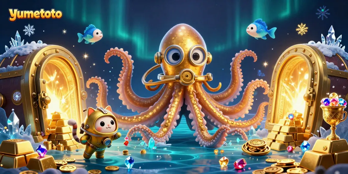 Experience the thrill of yumetoto with a giant kraken and diving cat in a treasure-filled atmosphere.