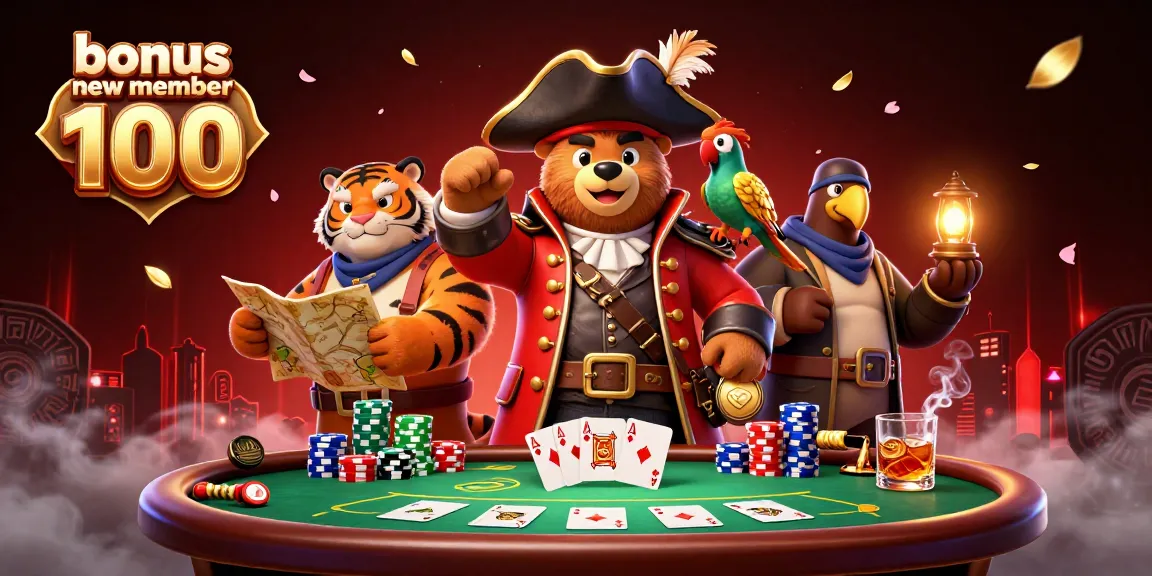 Engage with excitement using the bonus new member 100 offer in a vibrant casino scene featuring animated characters.