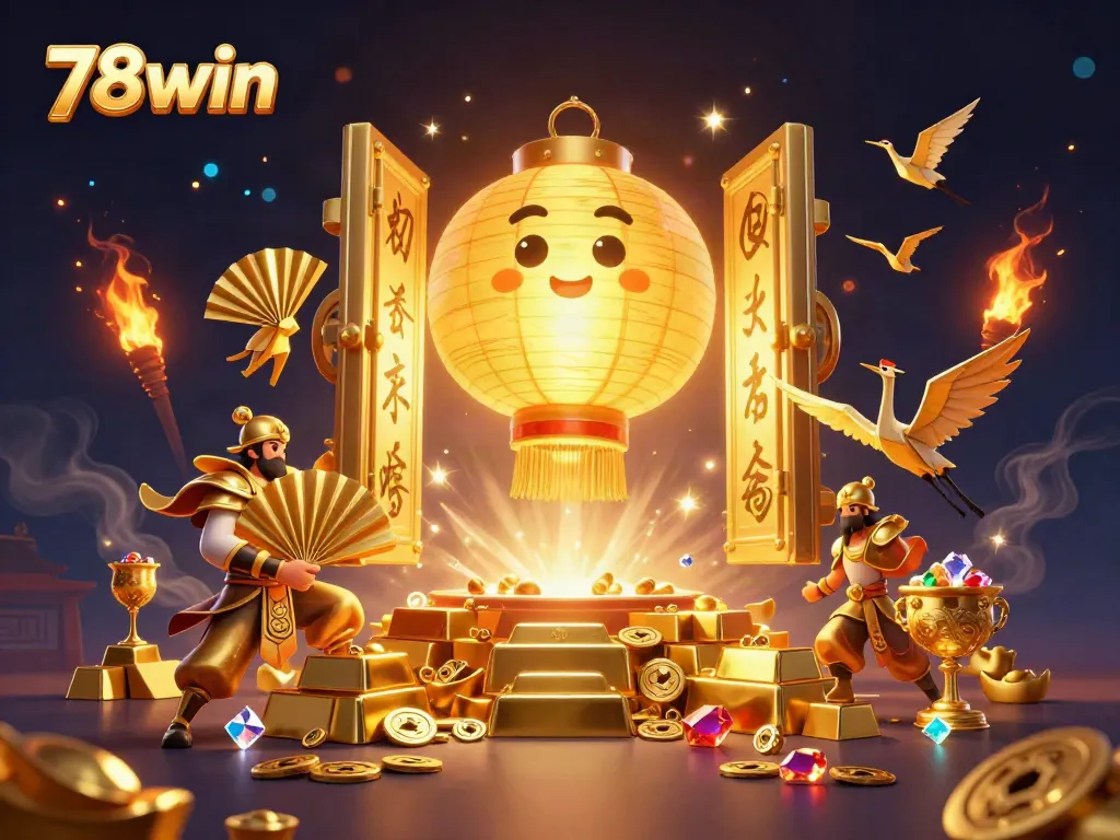 Experience 78win's enchanting casino atmosphere with glowing characters and golden treasures
