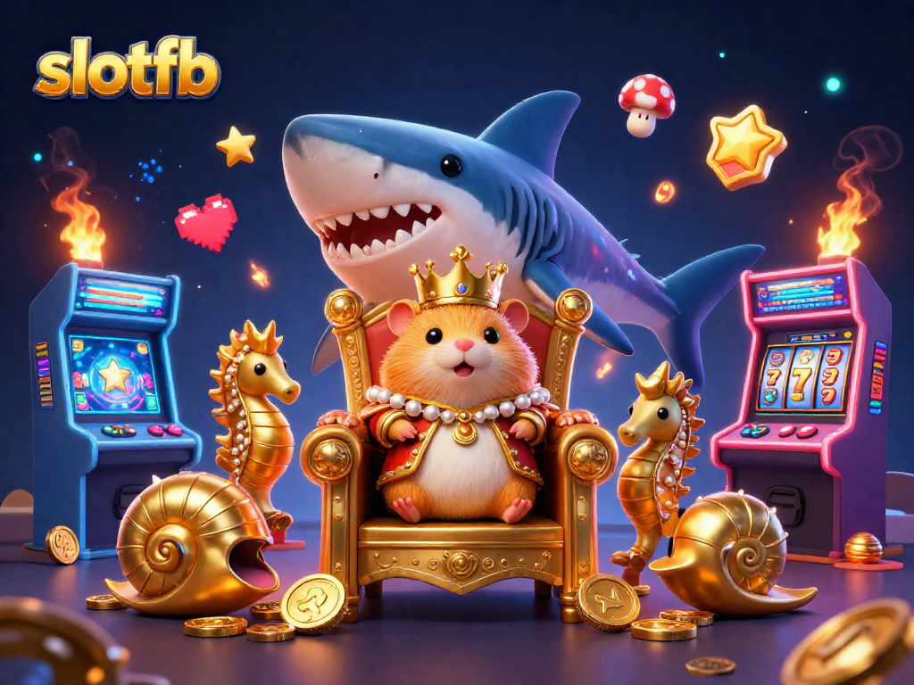 Engage with slotfb's vibrant gaming world featuring a fierce golden hamster king and arcade delights.