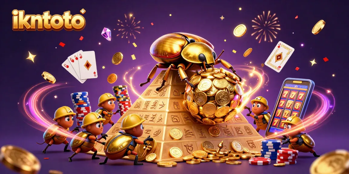 Engage with the ikntoto casino experience, featuring a golden beetle and vibrant gaming elements.