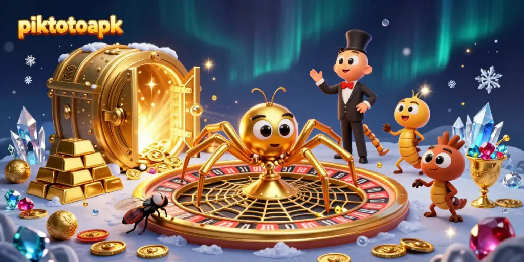 Experience the thrill of piktotoapk with gold, roulette, and animated casino elements.