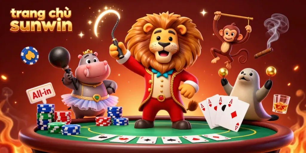 Engage with the interactive world of trang chủ sunwin, featuring a vibrant circus-themed casino illustration with lively characters.