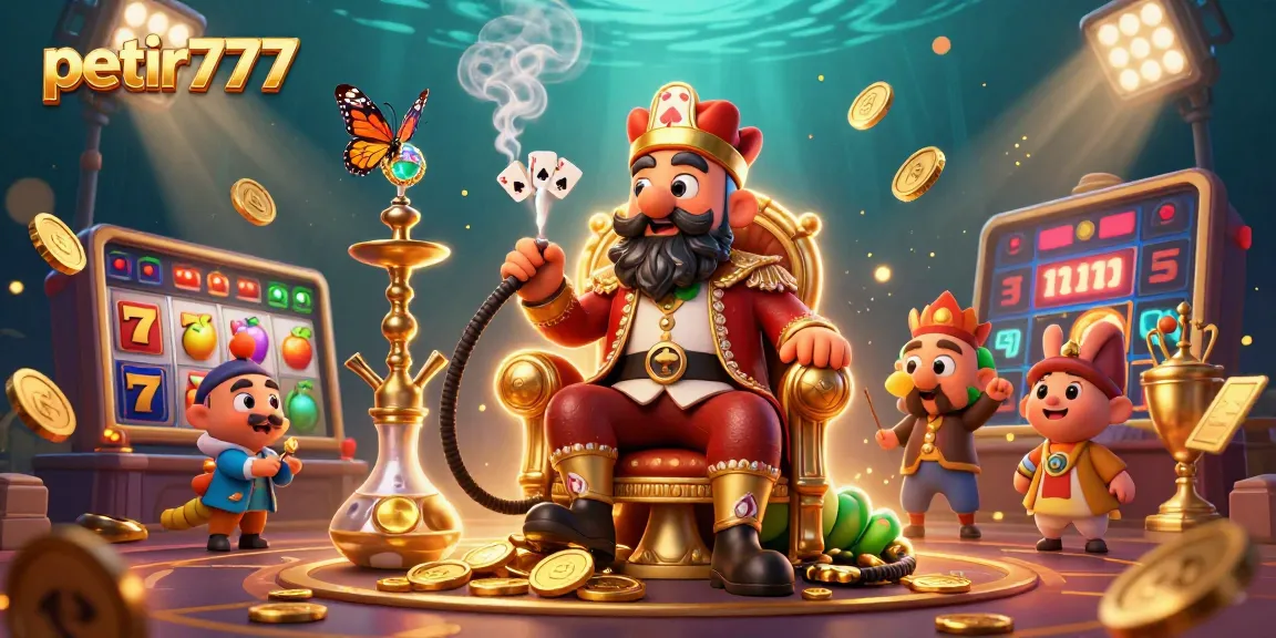 Spin to win with petir777 in this vibrant 3D casino scene featuring slot reels and golden coins.
