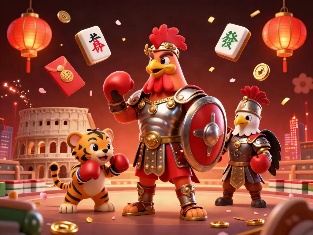 Engage with bandungtoto's dynamic casino experience featuring a gladiator rooster and vibrant game elements.