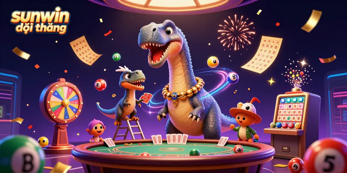 Experience thrilling gameplay with sunwin đổi thưởng, featuring vibrant 3D casino characters amidst colorful lottery elements.