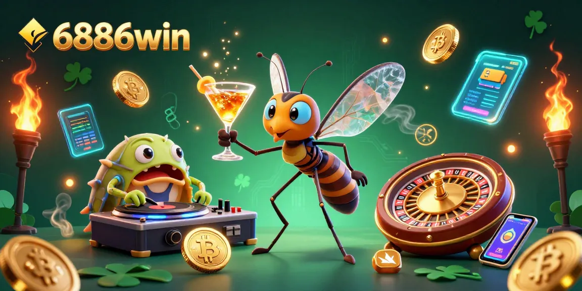Experience vibrant gaming with 6886win's lively casino scene featuring unique characters and crypto elements.