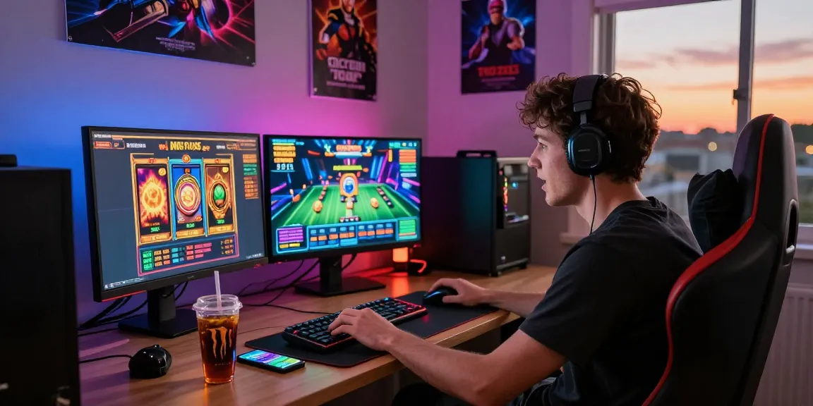 Pengalaman bermain slot janda yang menyenangkan di ruang gaming yang cerah dengan peralatan bermain modern.