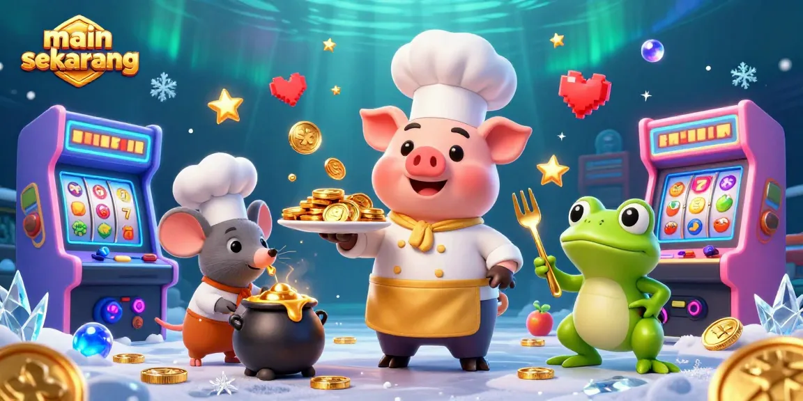 Main sekarang and experience the excitement of winning in an ultra-detailed casino scene featuring a 3D chef pig and games.