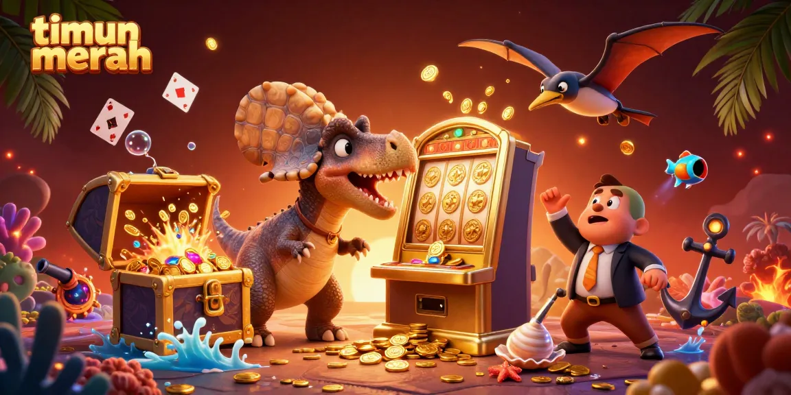 Timunmerah menyuguhkan keseruan jackpot dengan dinosaurus bertarung di mesin slot yang meledak!