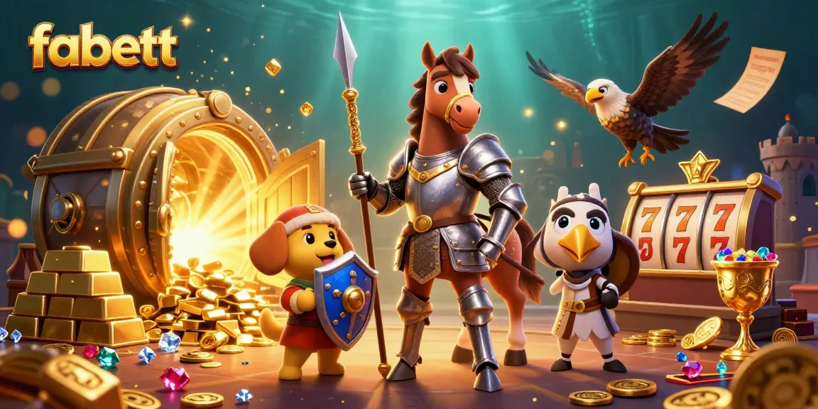 Experience thrilling casino action with fabett's vibrant gaming scene featuring a knight and jewels.