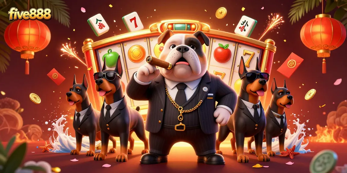 Engage with five888 for exhilarating slots action amidst a vibrant casino scene illustration.
